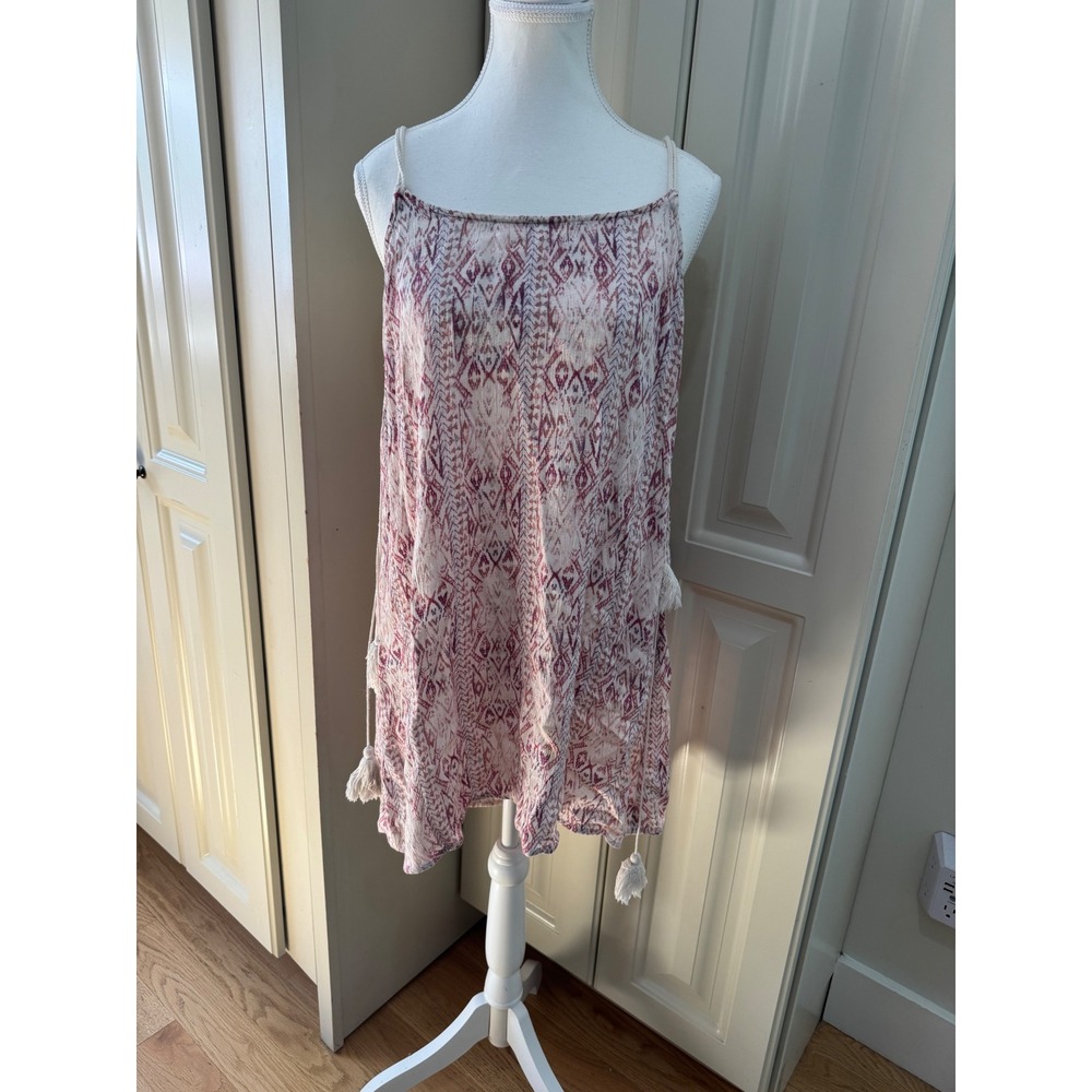 Billabong Womens S Small Dress Cover Up White Pink Boho Tassel Sleeveless‎ EUC